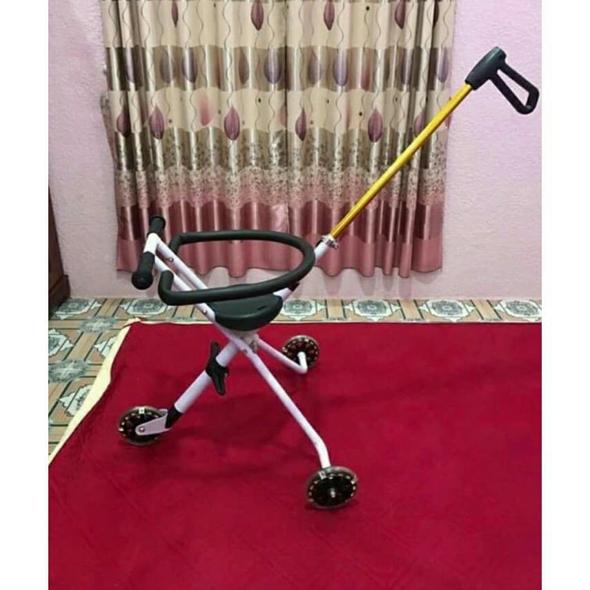 [Shopee siêu rẻ] Xe đẩy 3 bánh/5 bánh gấp gọn + giỏ đồ (có bảo hiểm, bánh phát sáng, tay đẩy điều chỉnh)