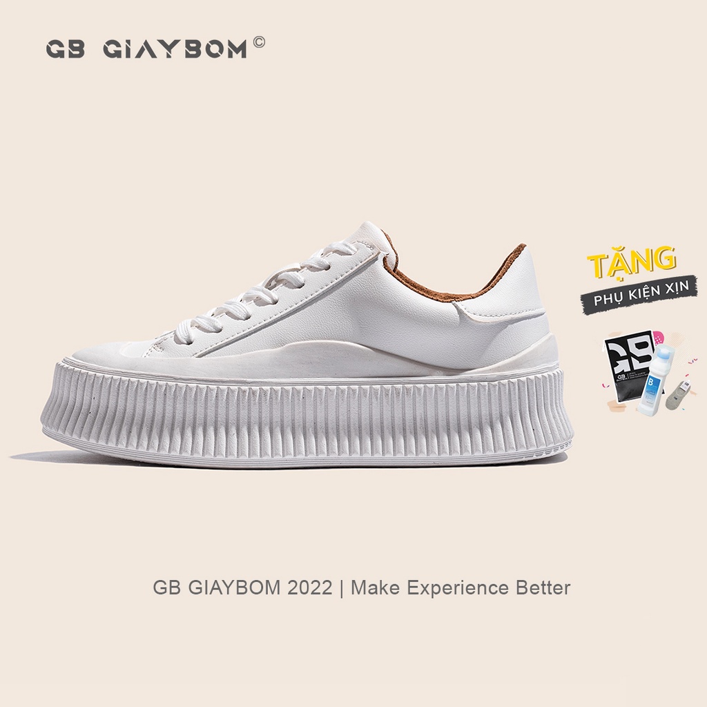 Giày Sneaker Nữ Đế Cao Giày BOM Da Mềm Êm Chân 3 Màu Trắng Nâu Đen giayBOM L1589
