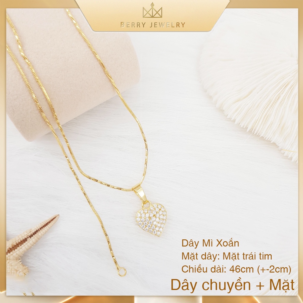 Dây Chuyền Trái Tim Đính Đá, Vòng Cổ Nữ Xi Kim Mạ Vàng Kết Hợp Dây Mì Xoắn Bản Nhỏ Sang Trọng B21M27