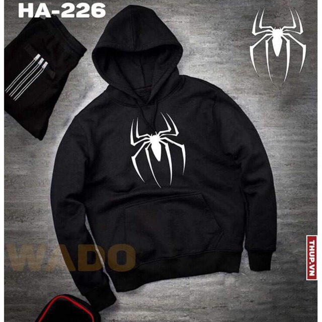 Áo hoodie unisex spider có big size đến 100kg nỉ bông dày mịn