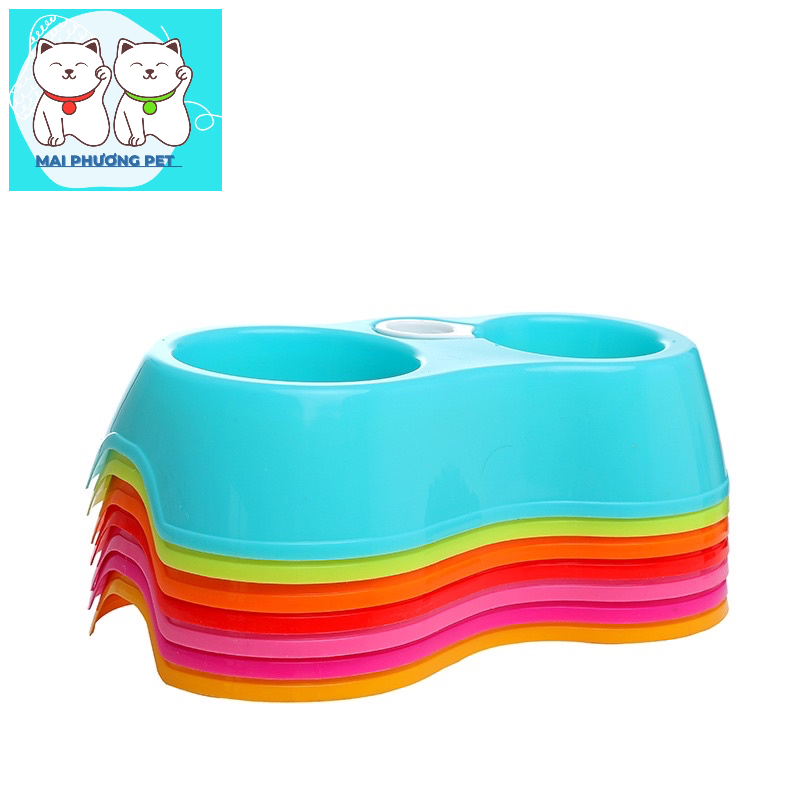 ￼Doremiu- Bát ăn đôi cho chó mèo bằng nhựa cao cấp (2 loại) chén ăn nhựa đôi thú cưng dưới 5kg