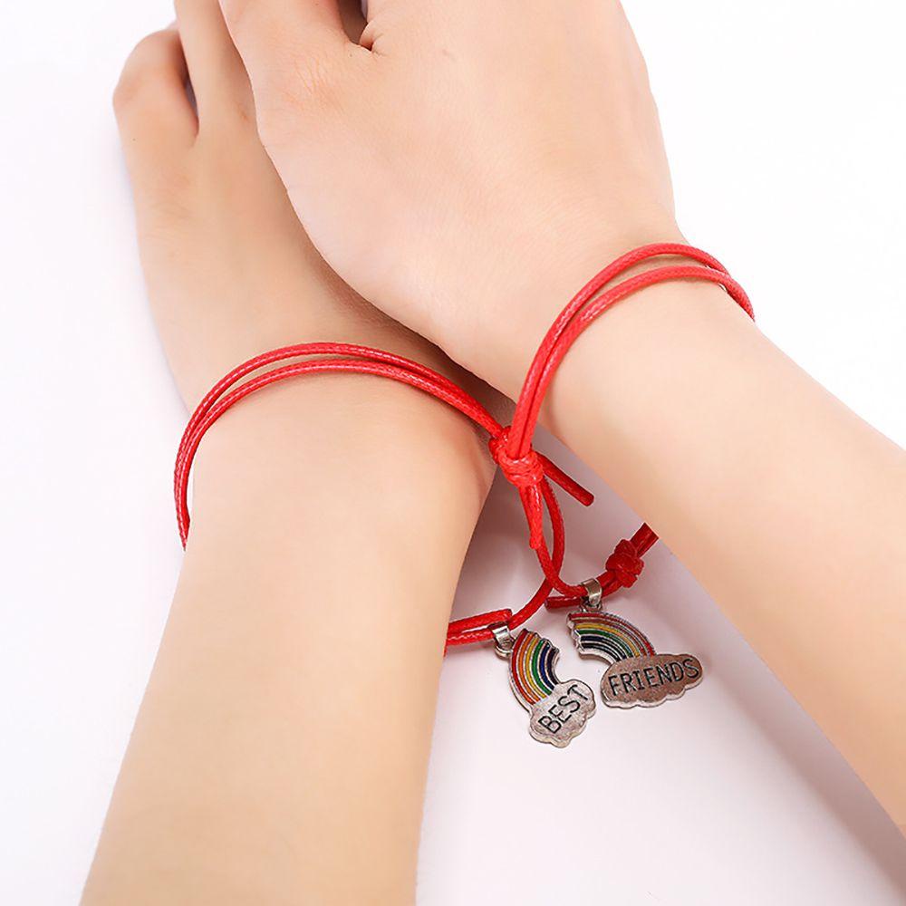 Vòng Đeo Tay Cầu Vồng Bằng Hợp Kim Điều Chỉnh Được In Chữ Best Friends Phong Cách Hàn