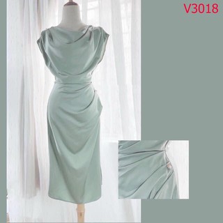 ✨BÁN SỈ✨ĐẦM LỤA XANH LỆCH VAI ĐÍNH NGỌC EO