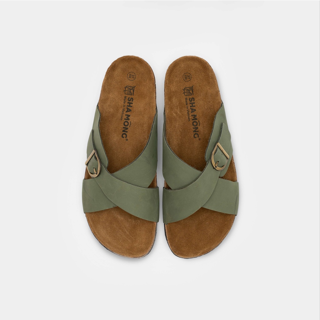 Dép đế trấu quai chéo da thật by Shamong vintage made in Vietnam bảo hành 1 năm mã DDT