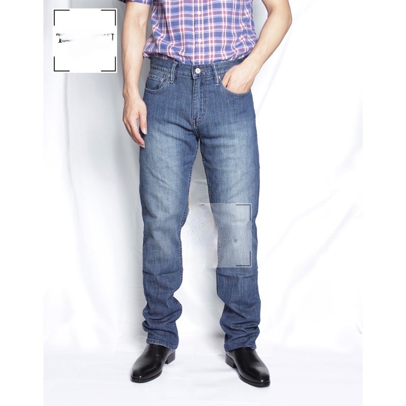 Quần Jean Nam xanh ống đứng jean co giản