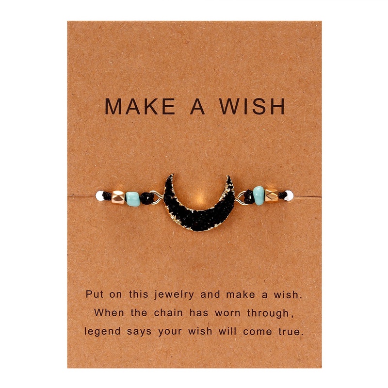 Aasleaty Make A Wish Card Vòng Tay Dây Bện Mặt Trăng Lưỡi Liềm Đỏ May Mắn Thời Trang Nữ Làm Quà Tặng