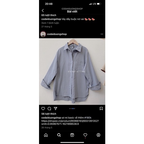 Áo sơ mi thô dài tay 1 túi ngực 2 tà xẻ hông 293 3 màu Nhung Nhớ A1102N