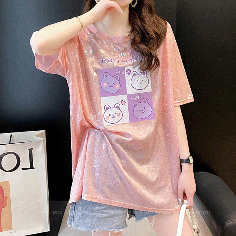 Áo Thun Lụa Lạnh Mỏng Dáng Rộng Tay Ngắn Thời Trang Mùa Hè Mới Cho Nữ
