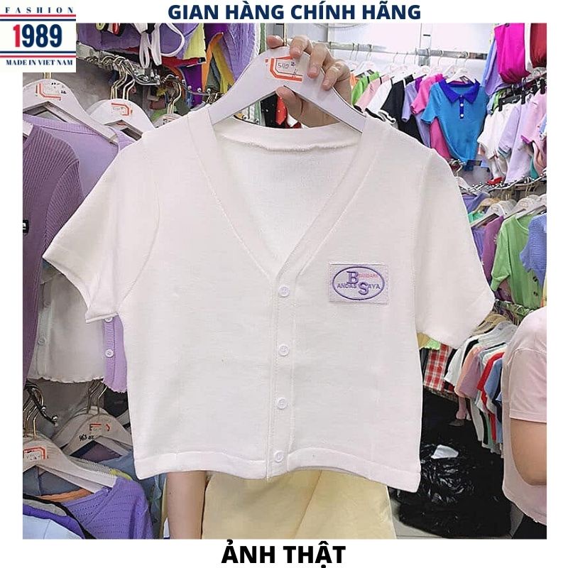 Áo thun croptop nữ cổ v in logo chất cottong mềm mịn ulzzang 5 mầu -PHƯƠNG VŨ 1989