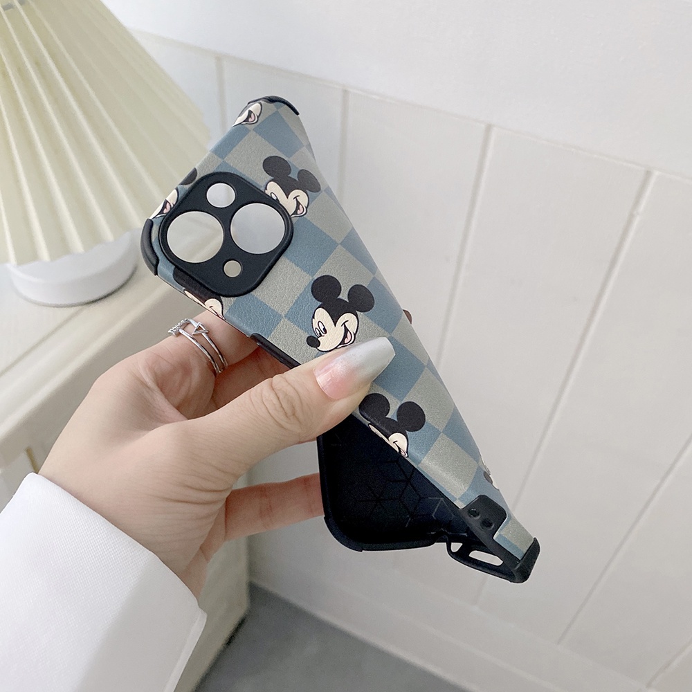 Ốp điện thoại bằng da cừu mềm họa tiết Mickey nền xanh lam cho iPhone 13 12 11 Pro Max XS X XR Pro 7 8 Plus