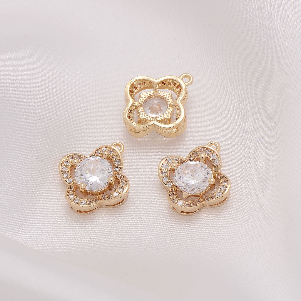 Mặt Dây Chuyền Hình Cỏ Bốn Lá Đính Đá Zircon Bằng Đồng 14K