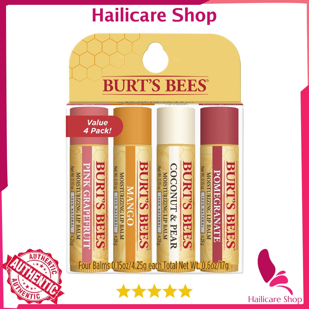 [Nhập Mỹ] Son Dưỡng Burt's Bees 100% Natural Moisturizing Lip Balm, Superfruit Pink Grapefruit, Mango, Coconut & Pear