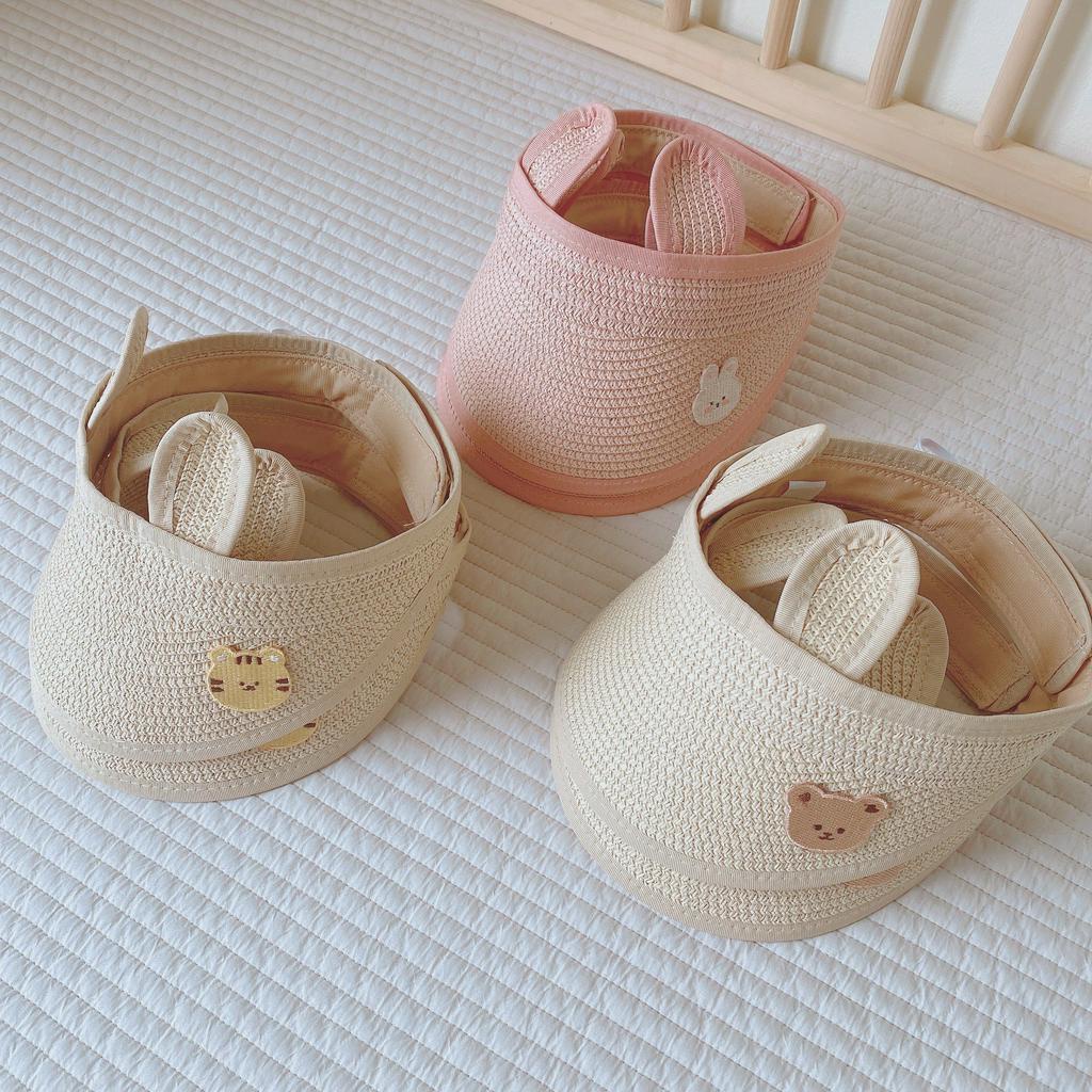 Mũ cói hở đầu cho bé, chất liệu cói mát, mềm, điều chỉnh theo size đầu của bé