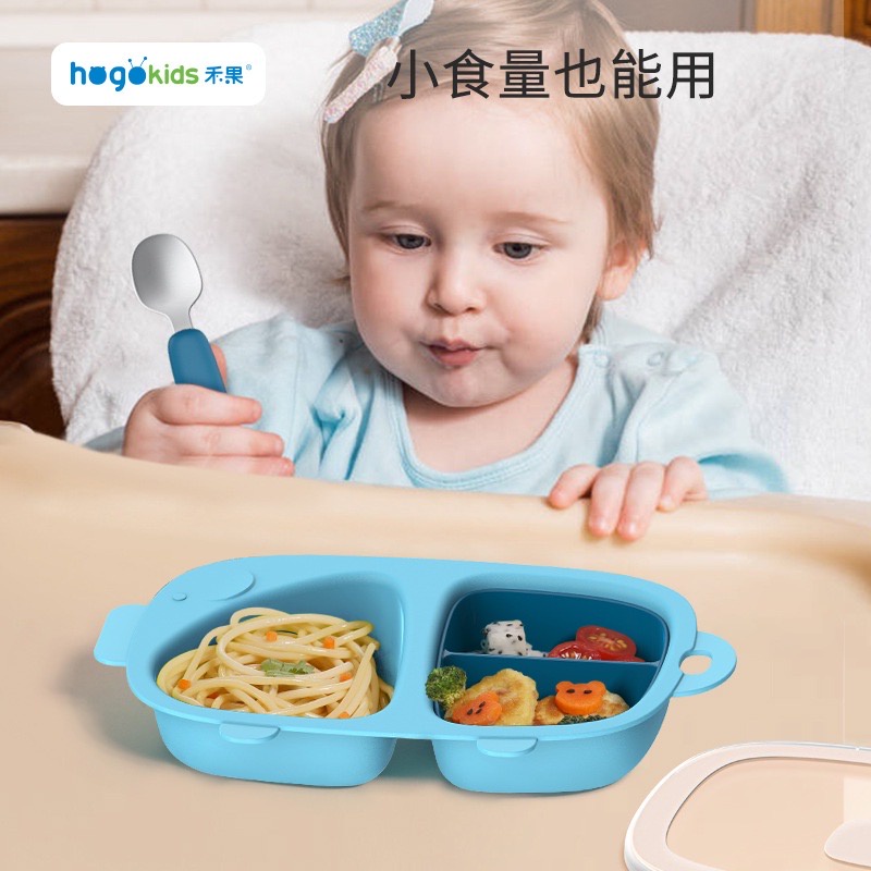 Bát ăn dặm chia ngăn có nắp và thìa cực đẹp cho trẻ em Hogokids