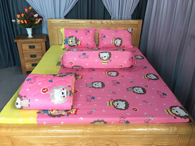 Bộ drap thun❤️FREESHIP❤️ga thun lạnh - drap thun Hàn Quốc mẫu sư tử ( 1ga, 2 áo gối nằm, 1 áo gối ôm)