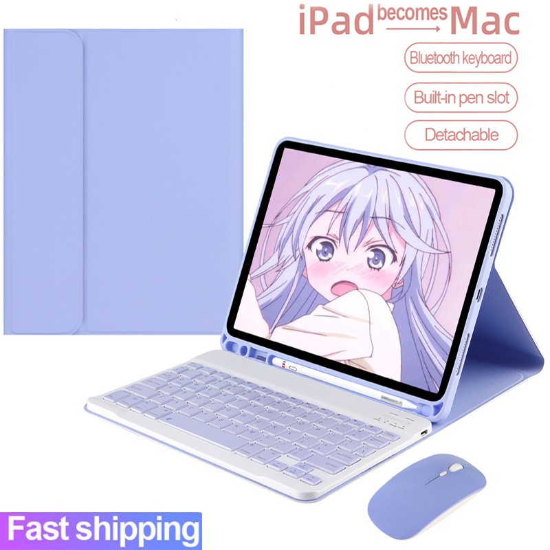 Bao Da Tích Hợp Bàn Phím Bluetooth Cho iPad 9.7 10.2 5th 6th 7th Gen 8th Air 2 3 4 Pro 9.7 10.5 11 Mini 4 5