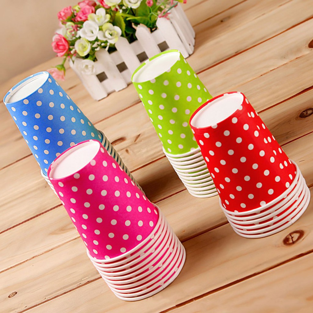 Sale SET 6 LY, CỐC GIẤY SINH NHẬT IN CHẤM BI