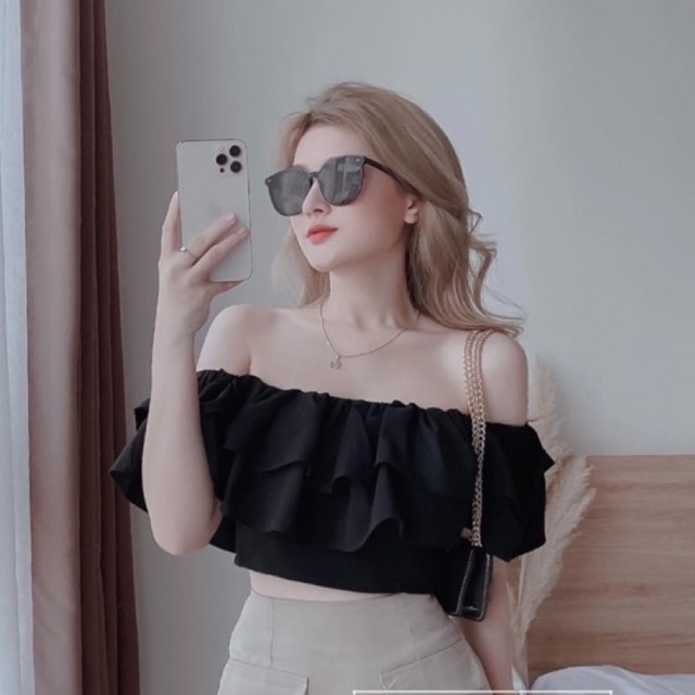 Áo croptop trễ vai tay ngắn dáng tiểu thư FIORI STORE 376