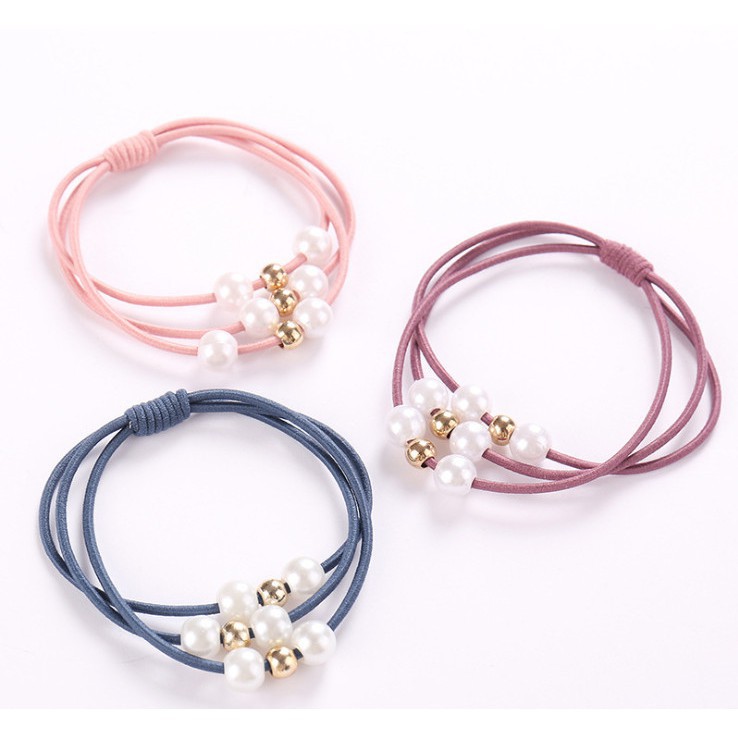 Dây Cột Tóc Nhiều Lớp Đính Hột Ngọc Xinh Xắn Cho Nữ (Giao màu ngẫu nhiên)