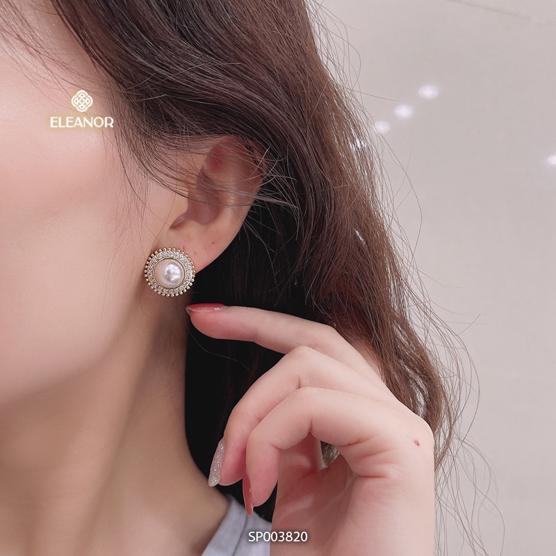 Bông tai nữ chuôi bạc 925 Eleanor Accessories mặt tròn đính đá sang trọng