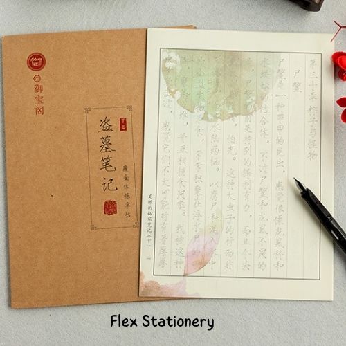 SET 10  TỜ GIẤY LUYỆN THỂ SẤU KIM, GIẤY HỌA TIẾT CỔ ĐIỂN CÓ KÈM BÌA, LUYỆN CHỮ HÁN