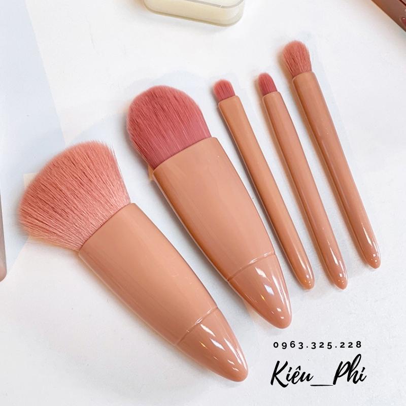 Set cọ trang điểm cá nhân - Bộ cọ trang điểm mini 5 món kèm hộp đựng lông mềm mại siêu tiện dụng