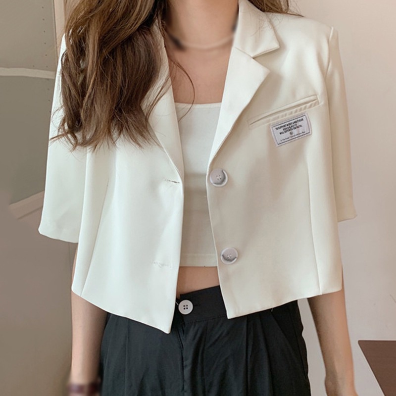 Áo khoác blazer ngắn tay in chữ phong cách Hàn Quốc cho nữ