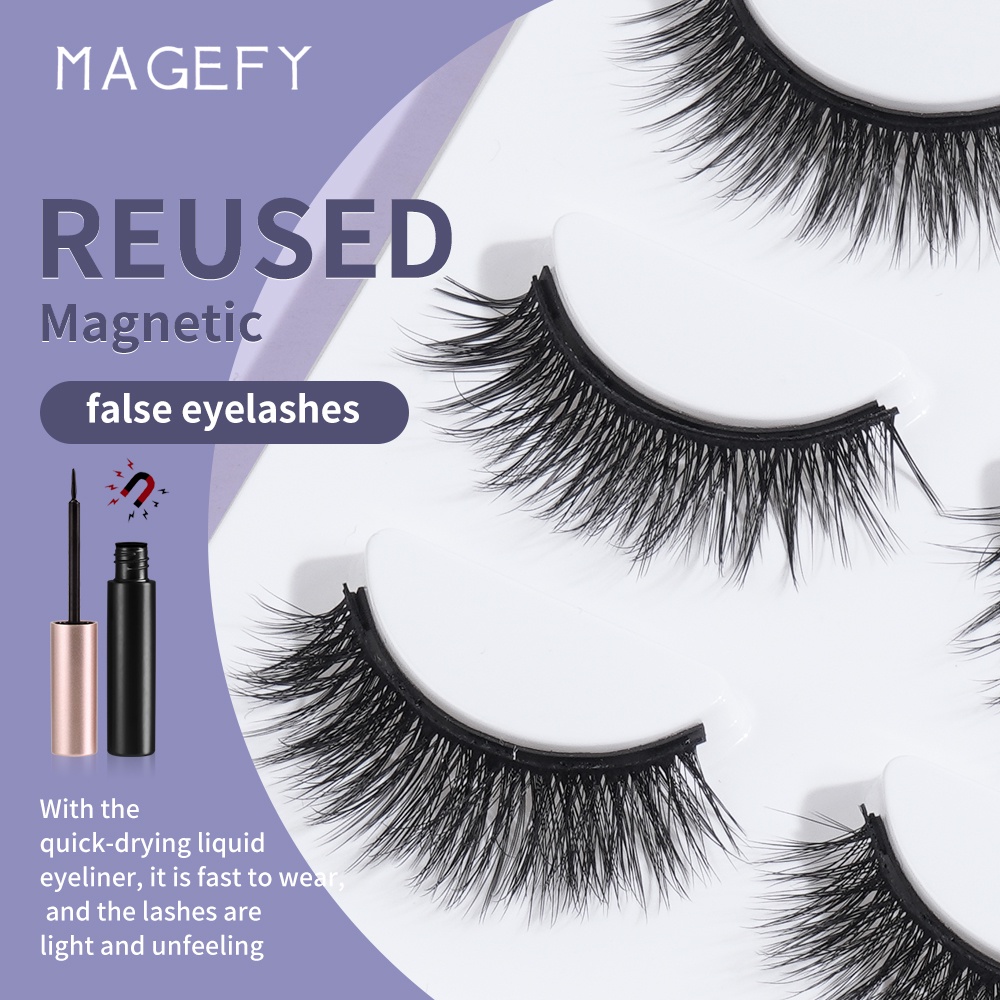 Bộ 3 cặp lông mi giả từ tính kèm bút kẻ mắt và nhíp MAGEFY tiện dụng chất lượng cao