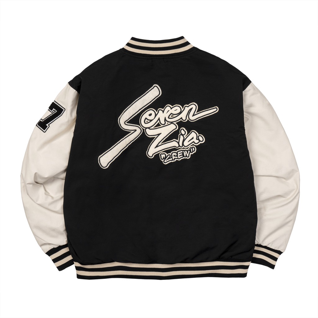 Áo khoác bomber "CREW" - Đen/Kem | BigBuy360 - bigbuy360.vn