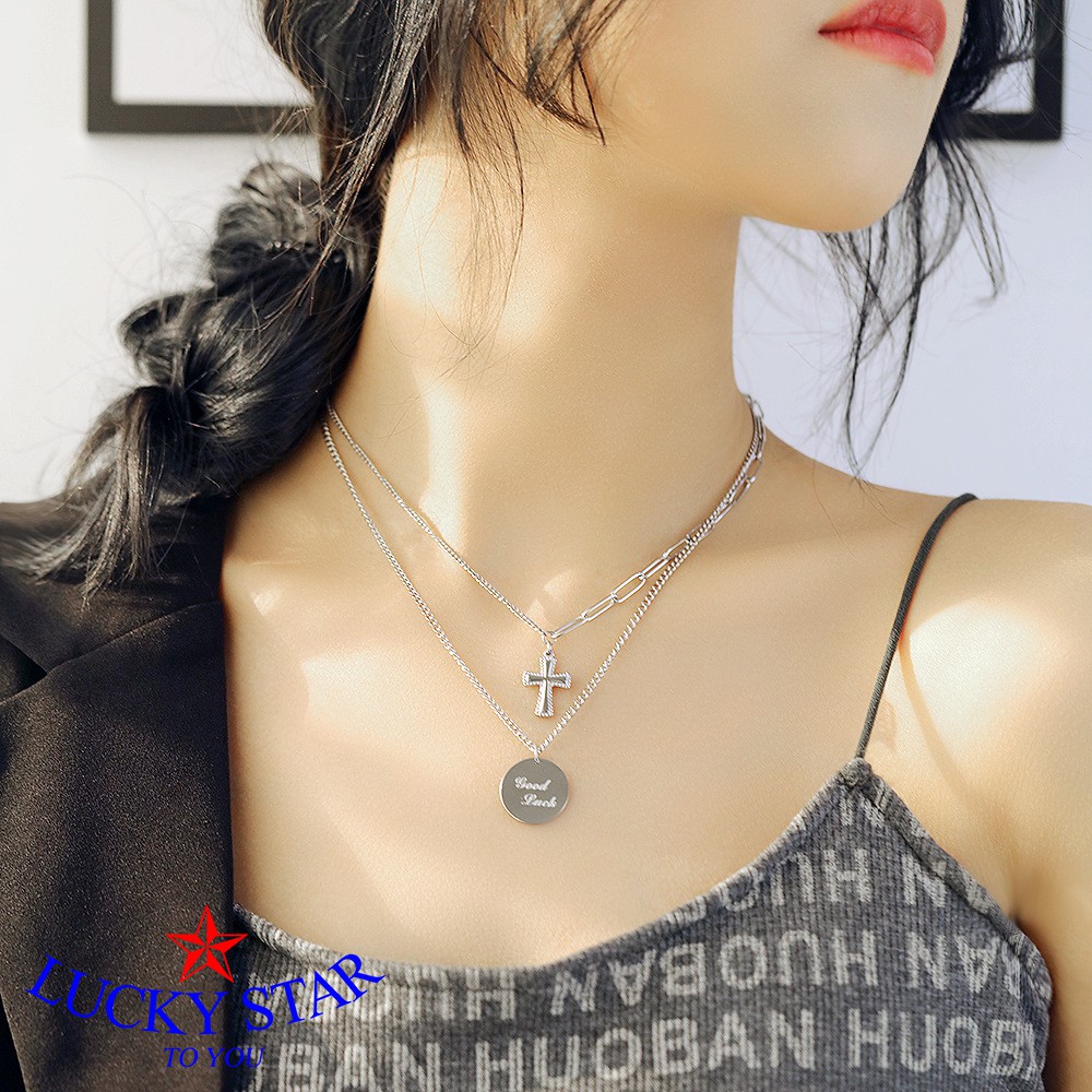 Dây chuyền 2 tầng Titan chữ thập good luck