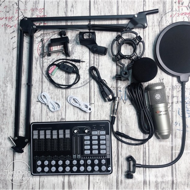 Combo Mic thu âm Aqta bm900 II sound card h9 dây MA2 chân màng- micro livestream AQTA BM900II đầy đủ