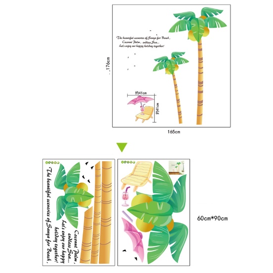 Decal trang trí tường - Cây Dừa hoạt hình xinh cho bé ( size lớn 2 tấm )