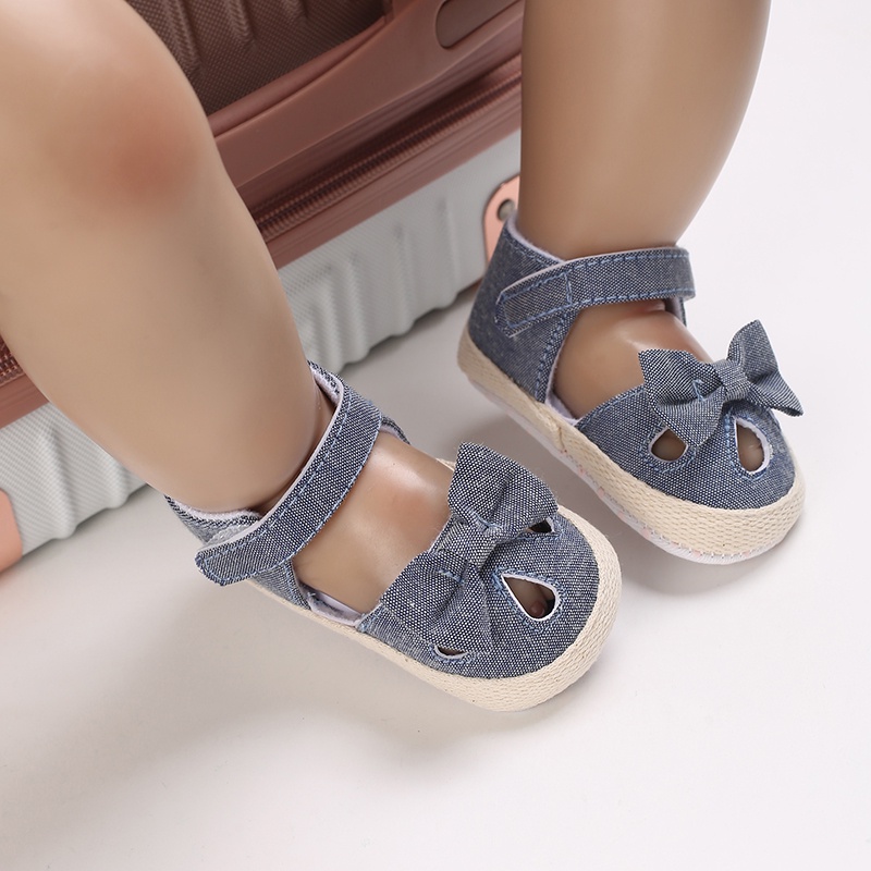 Giày Công Chúa Đế Cotton Đính Nơ Cho Bé Gái Sơ Sinh 0-18 Tháng Tuổi