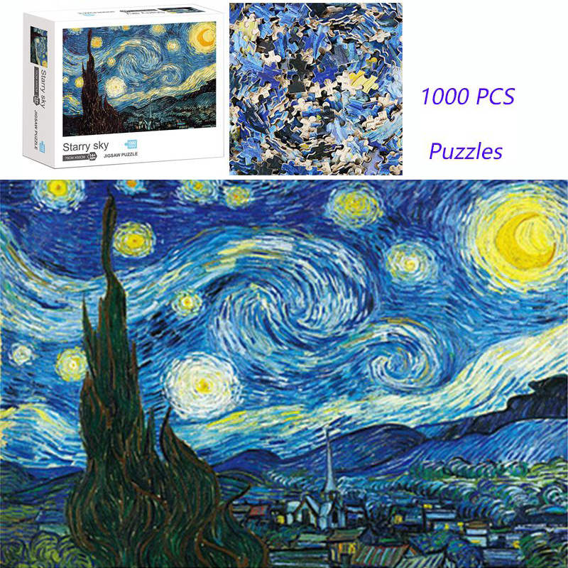 1000 Pieces The Starry Night Famous Painting Puzzle Early Learning Educational Montessori Adult Mural Toys Gift Art Decor