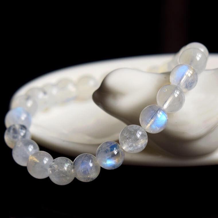 Vòng Tay Nữ Moonstone trắng ánh xanh 6li 8li tròn trơn cho nữ mệnh Kim và Thủy- Vòng phong thủy TUDO tự nhiên