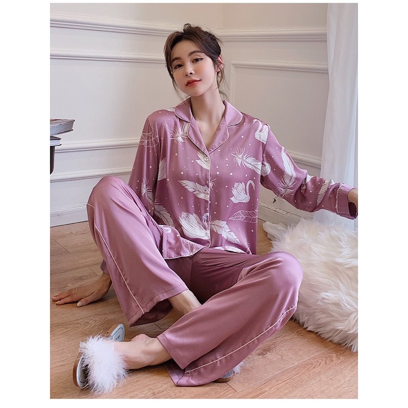 Bộ Pizama tay dài hình hạt lụa QC Cao Cấp Y075