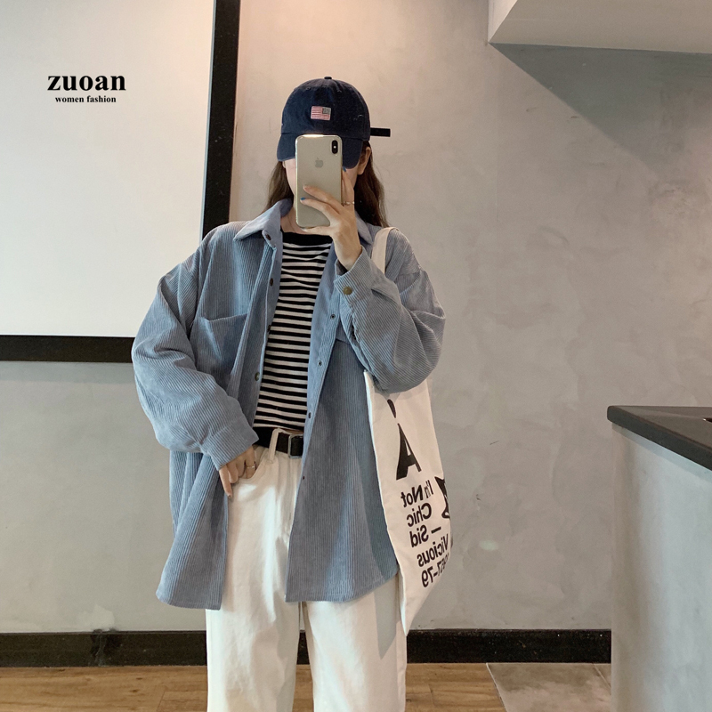 SUXI Áo sơ mi dáng rộng tay dài phong cách Hàn Quốc dành cho nữ