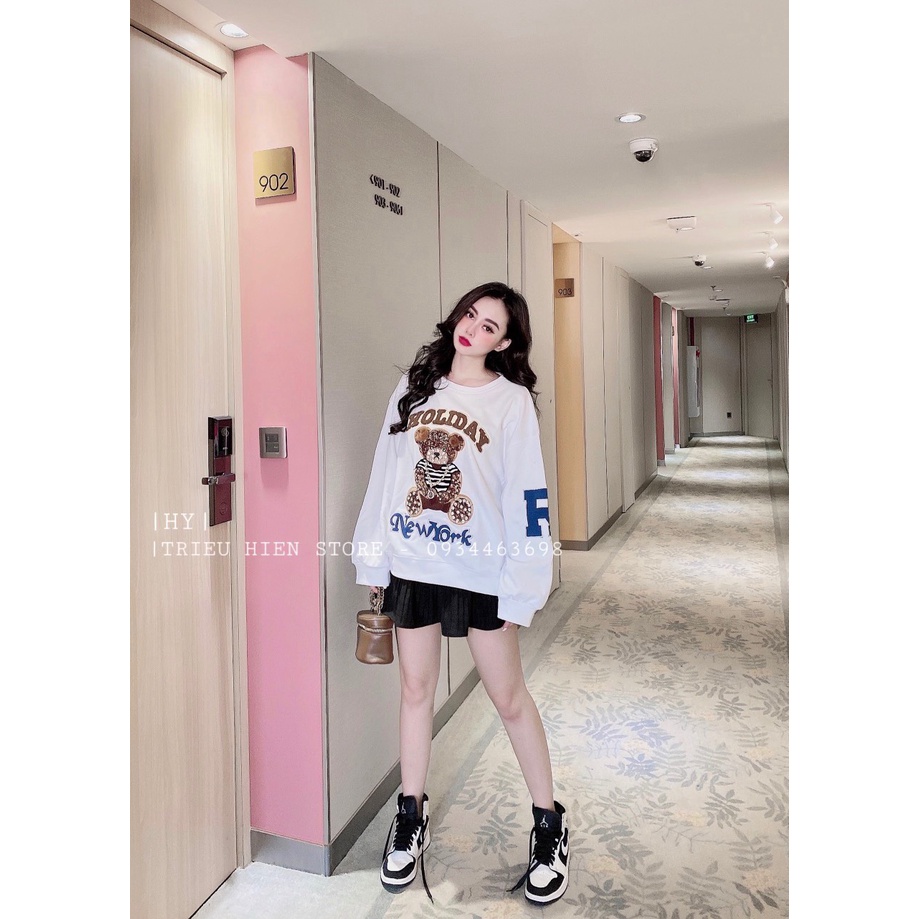 Áo dài tay nữ chất nỉ thêu họa tiết hình gấu của hottgirl secret hot nhất 2021 mã ADS11112 | BigBuy360 - bigbuy360.vn