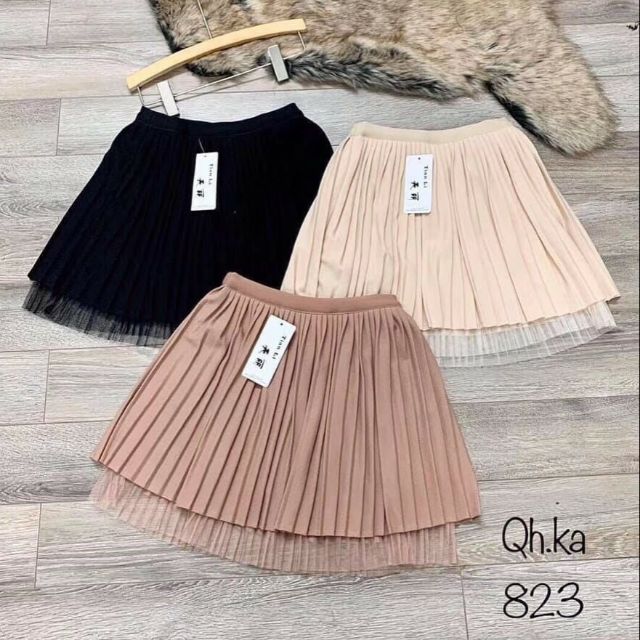 Chân váy xếp li chân voan hàng Quảng Châu