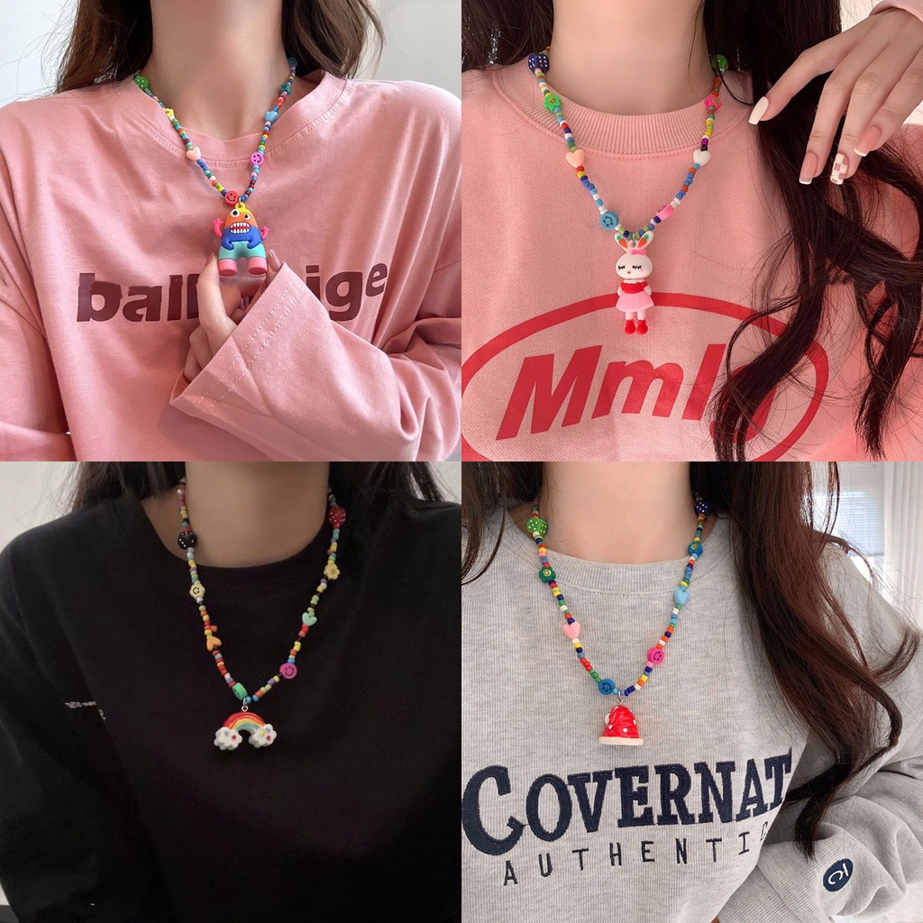 Vòng cổ Mặt Hình Thỏ Đội Nón Đính Hạt Nhiều Màu Sắc Dễ Thương Cho Nam Nữ
