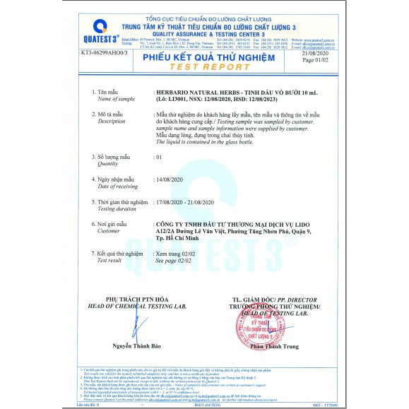 Tinh dầu bưởi nguyên chất Herbario 10ml