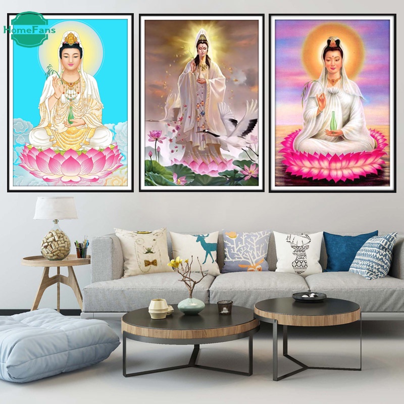 Bộ Tranh Đính Đá 5D Tự Làm Hình Tượng Phật 5D 50x70cm Trang Trí Nhà Cửa