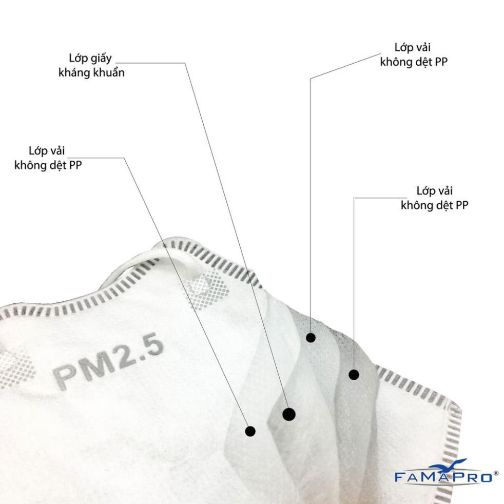 Khẩu trang FAMAPRO PM2.5, Tiêu Chuẩn Xuất Khẩu BFE ≥95% (10 Cái / Hộp - Trắng) | BigBuy360 - bigbuy360.vn