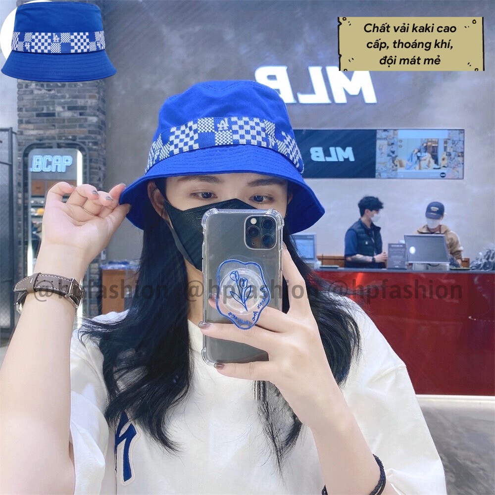 Mũ bucket vành cụp ❤️ Nón tai bèo thêu LA Full Tem Mác chất kaki cao cấp form unisex nam nữ N82 - Happy Style