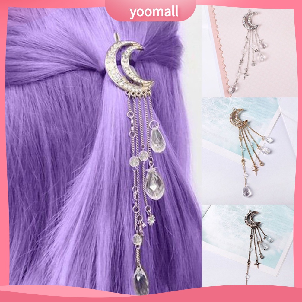 Kẹp tóc tua rua hình mặt trăng đính đá phong cách cổ điển thanh lịch dành cho nữ giới