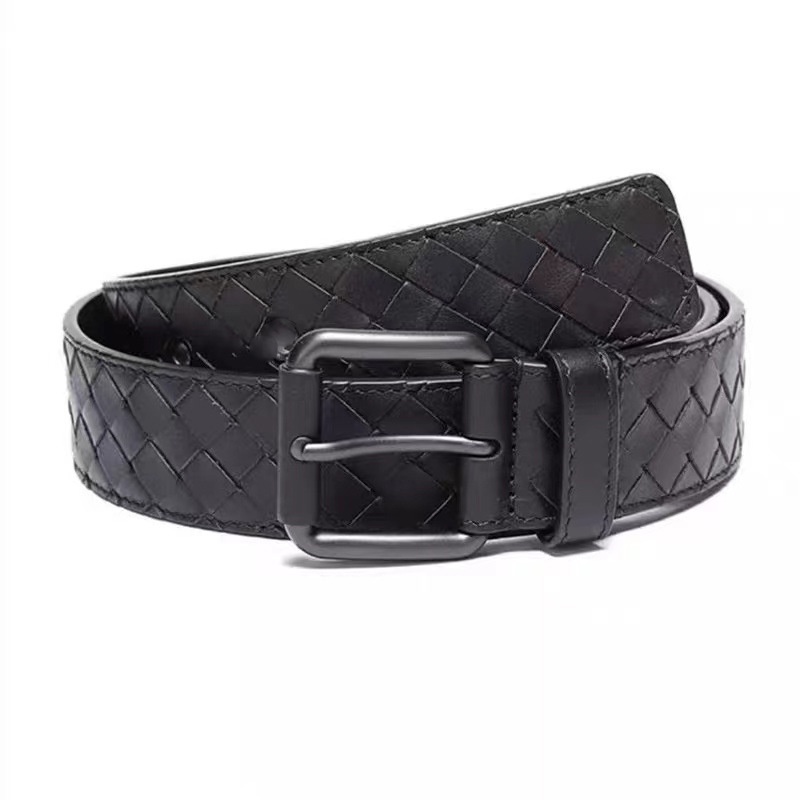 Thắt lưng ulzzang BROO mặt kim vuông đen, dây nịt da caro unisex bản vừa 2.8cm có lỗ bấm