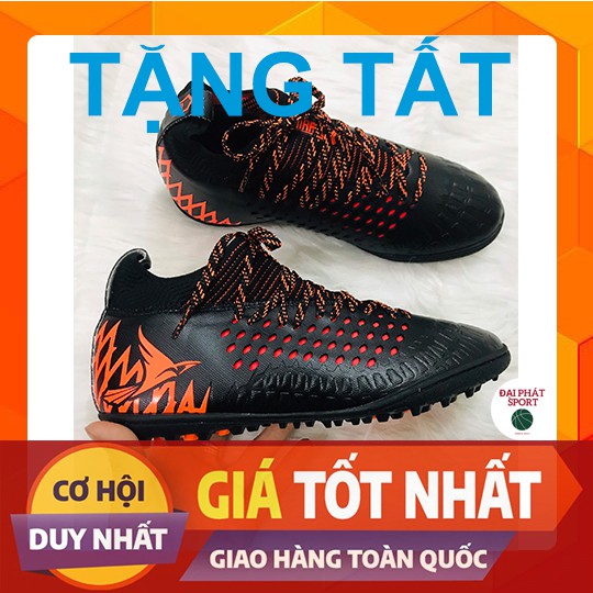 GIÀY ĐÁ BÓNG TẶNG TẤT CHỐNG TRƠN MIRA LUX 19.2 HÀNG CHÍNH HÃNG FULL HỘP - MAY FULL ĐẾ MÀU ĐEN CAM