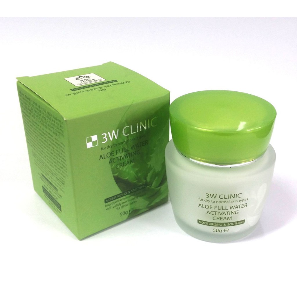 Kem dưỡng trắng da cấp nước tinh chất lô hội 3W Clinic Aloe Full Water Activating Cream Hàn Quốc 50ml