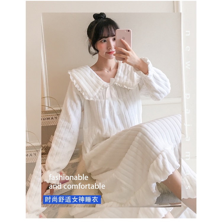 {Nightgown} Đầm Ngủ Flannel Dày Dặn Dài Trung Bình Ngọt Ngào Thời Trang Công Chúa Thu Đông Cho Nữ | BigBuy360 - bigbuy360.vn