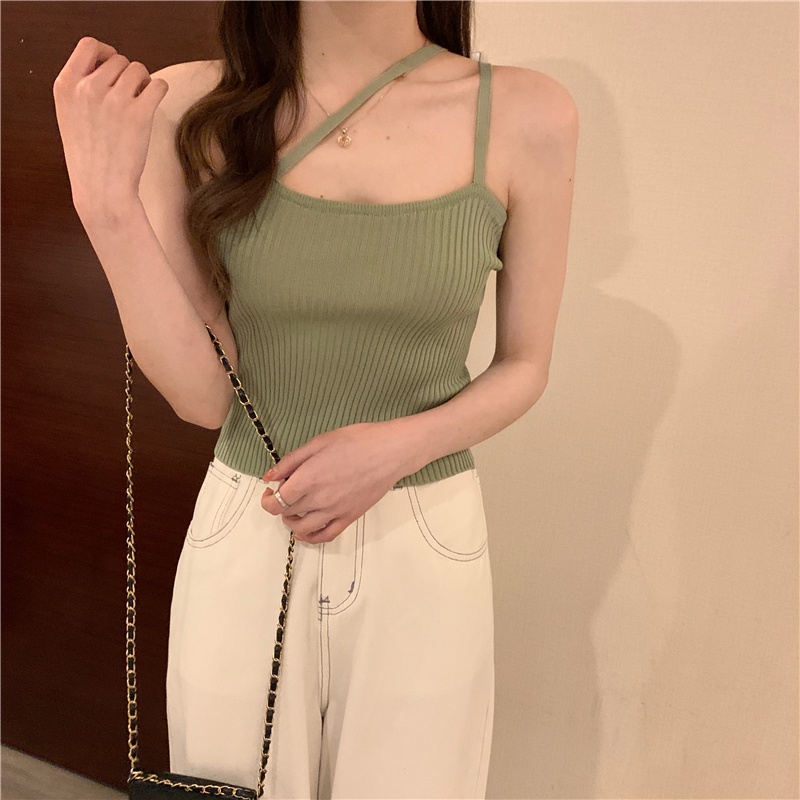 Xiaozhainv Áo hai dây dệt kim phong cách Hàn Quốc 5 màu tùy chọn cho nữ